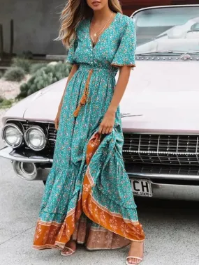 Robe longue bohème à pampilles pour femmes