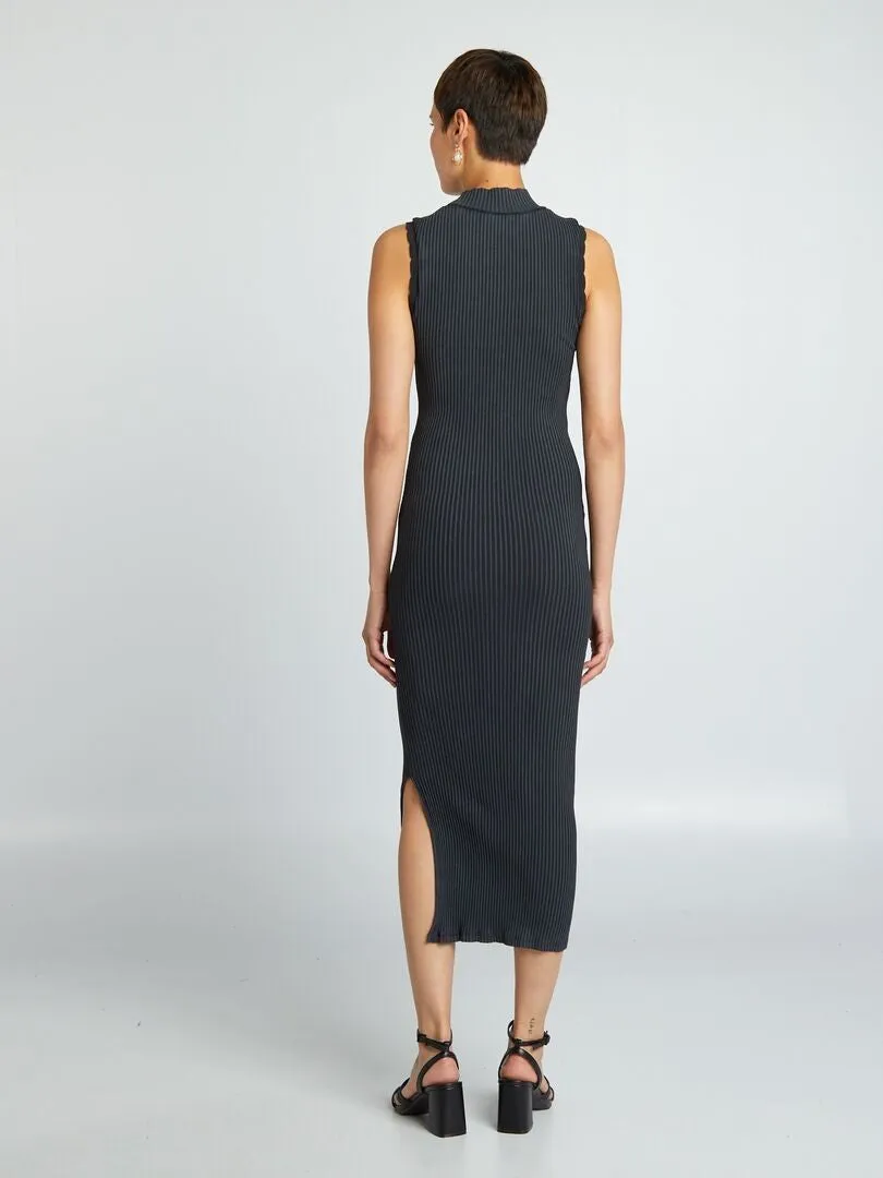 Robe longue côtelé en matière stretch - Noir