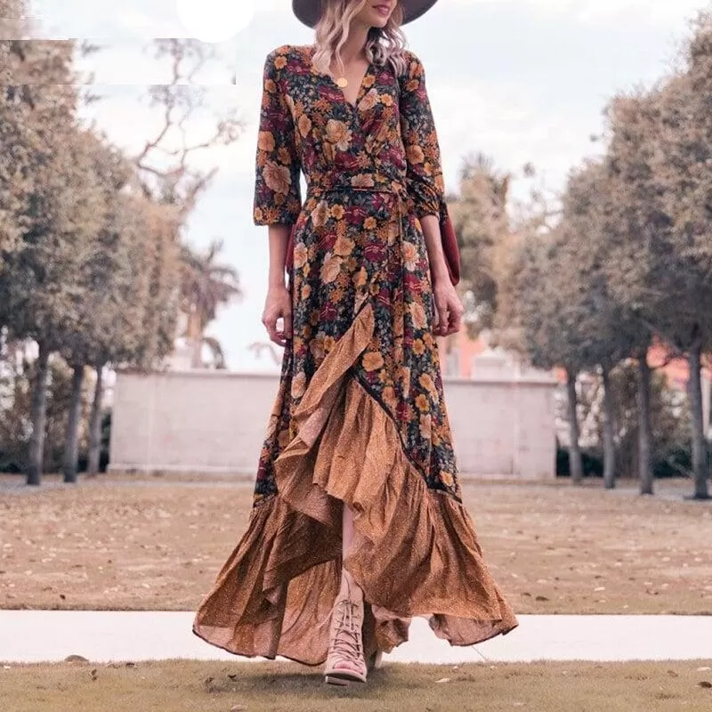 Robe longue à fleurs pour femmes style bohème | Tendance Fleurie