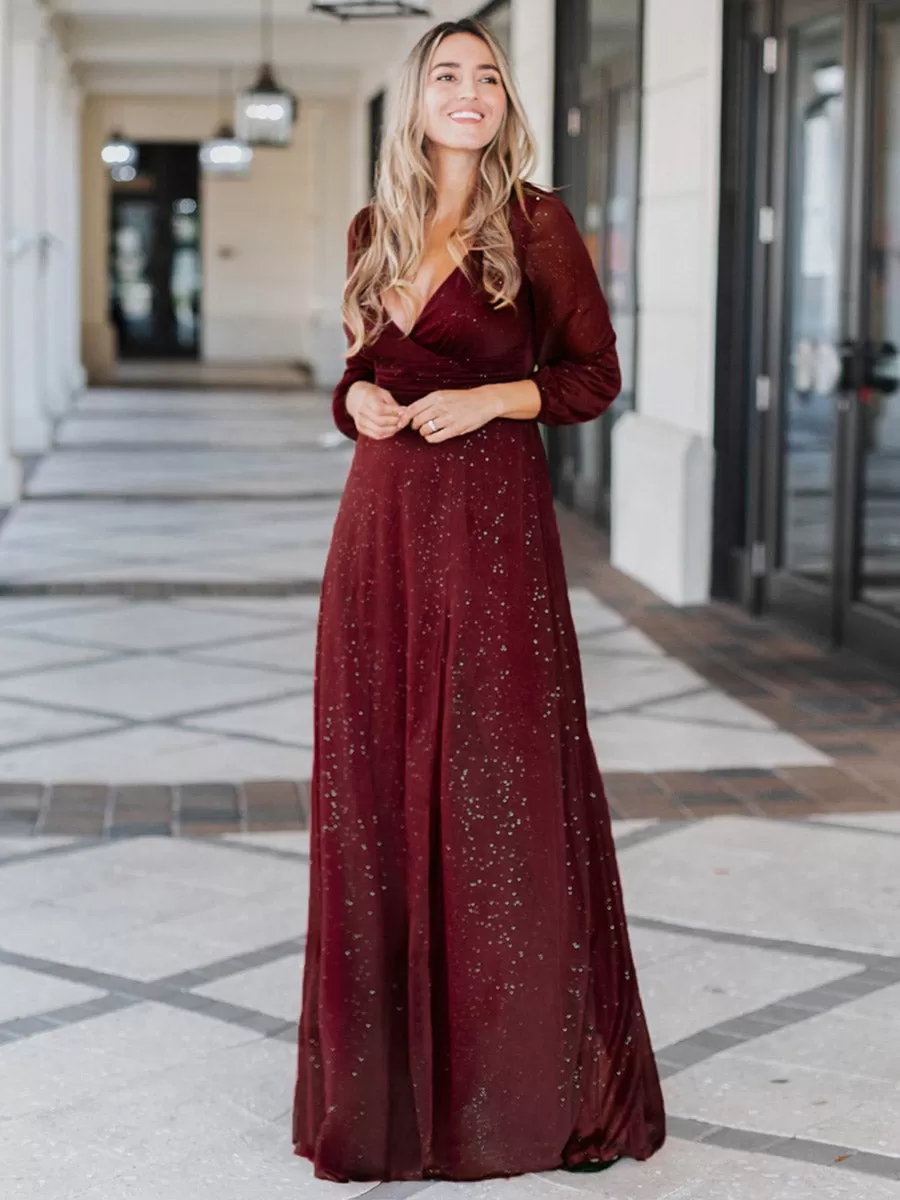 Robe mariage invitée Longue chatoyante à Col en V pour femmes