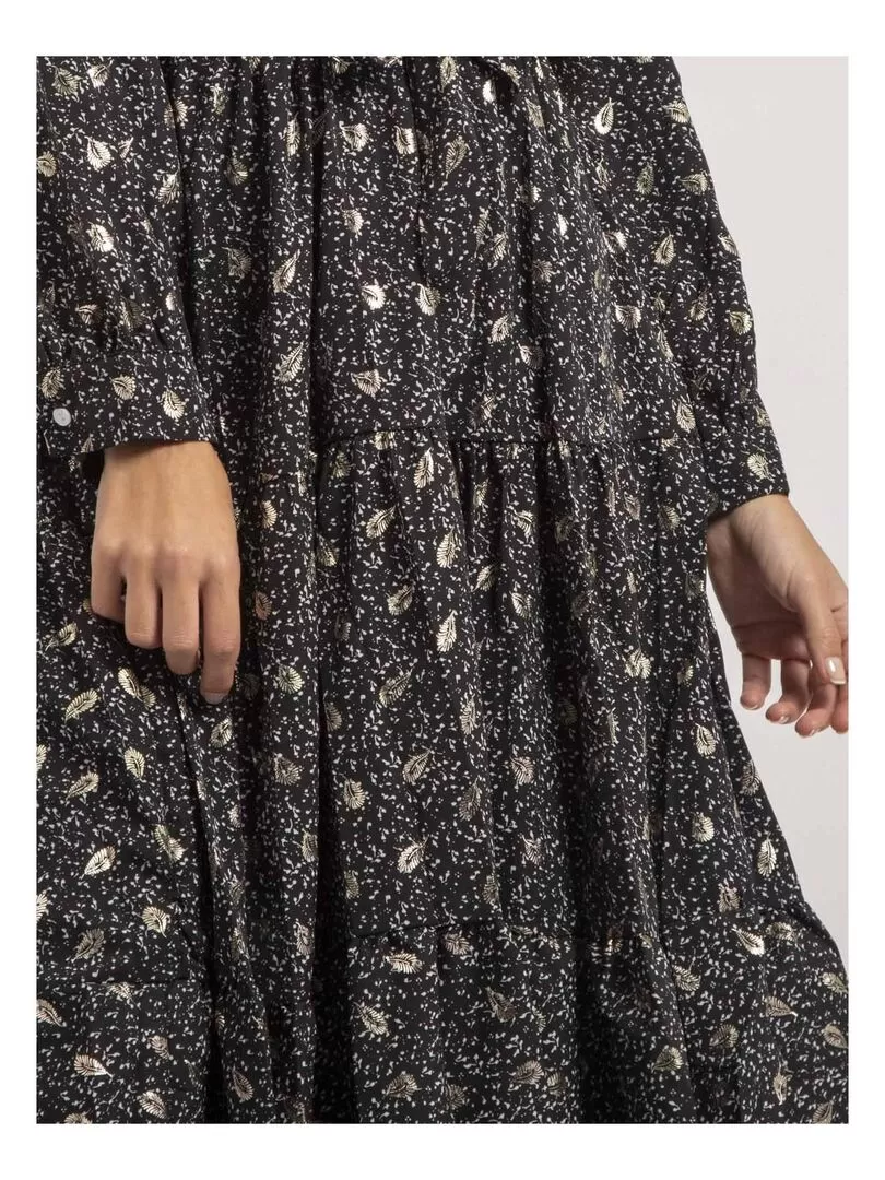 Robe mi-longue motifs IVELIA - Noir