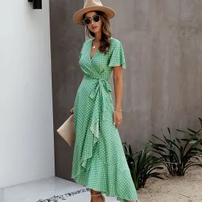 Robe Portefeuille à Pois et Col V Style Boho
