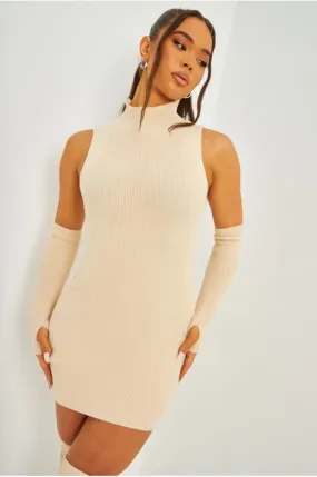 Robe pull beige + manches mitaines