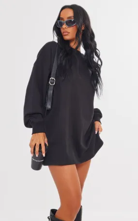 Robe pull en sweat oversize noire à col rond