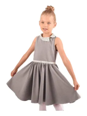 Robe Qui Tourne Fille  Laine Grise  Col Claudine Fleuri  HEPBURN - 'LA FAUTE A VOLTAIRE' - Gris clair