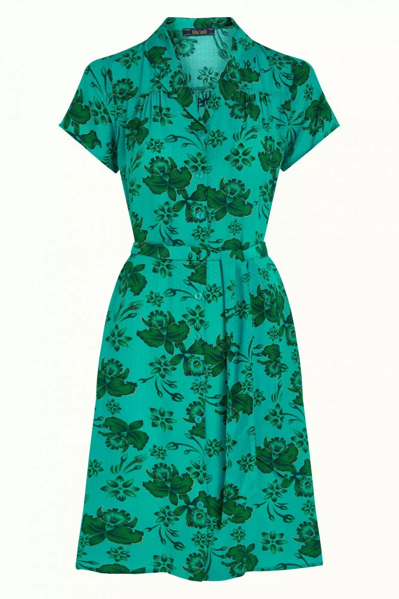Robe verte fleurie manches courtes King Louie