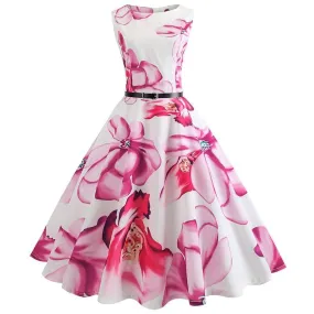 Robe vintage Blanche à Fleurs Roses Spéciale Guinguette
