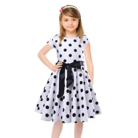 Robe vintage Blanche à Pois Noirs Pour Fille