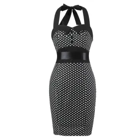 Robe vintage Crayon Noire à Pois Blancs