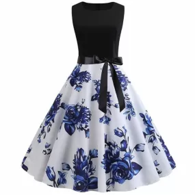 Robe vintage Jupe Blanche & Bleue  & Haut Noir