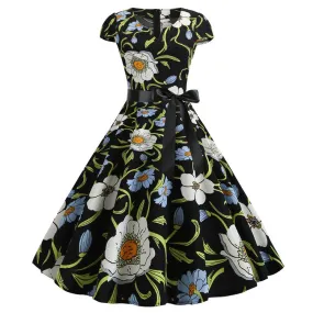 Robe vintage Noire Fleurie 1960