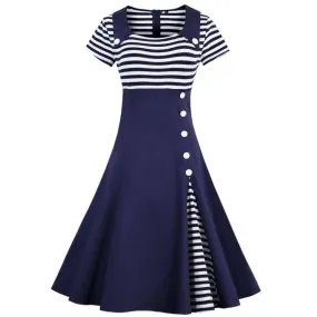Robe vintage Style Marin Bleue & Blanche Rayée