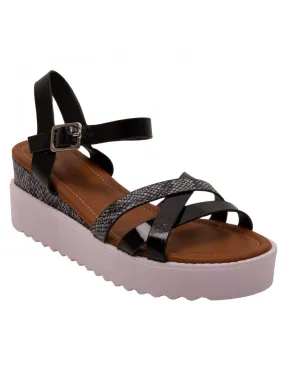 Sandales compensées femme brides croisées cheville python confort semelle plateforme