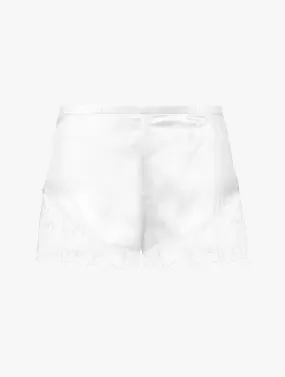 Short de pyjama en soie blanc cassé avec finitions en dentelle Leavers