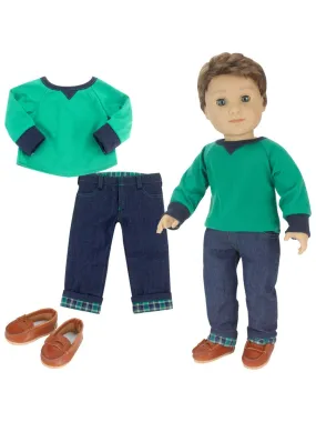 Sophia's - 18" poupée - chemise, jean à menace en flanelle et mocassins bruns de penny - vert - N/A
