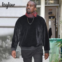 Sweatshirt crewneck en velours noir pour homme