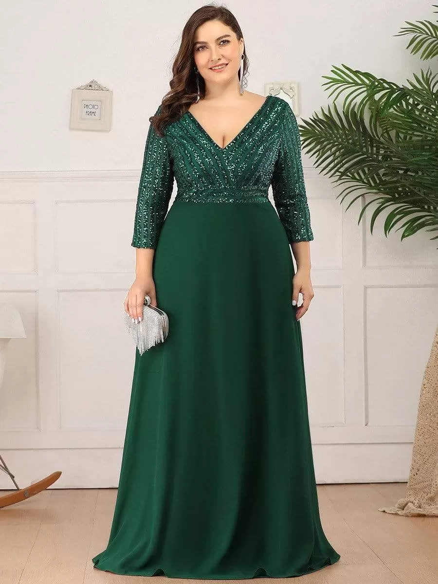 Taille personnalisée Robe de Soirée Longue Col en V et Paillettes