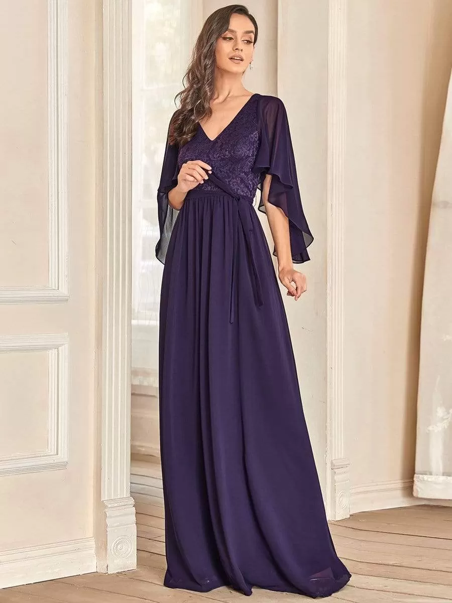Taille personnalisée Robe de soirée élégante en mousseline à col en V profond