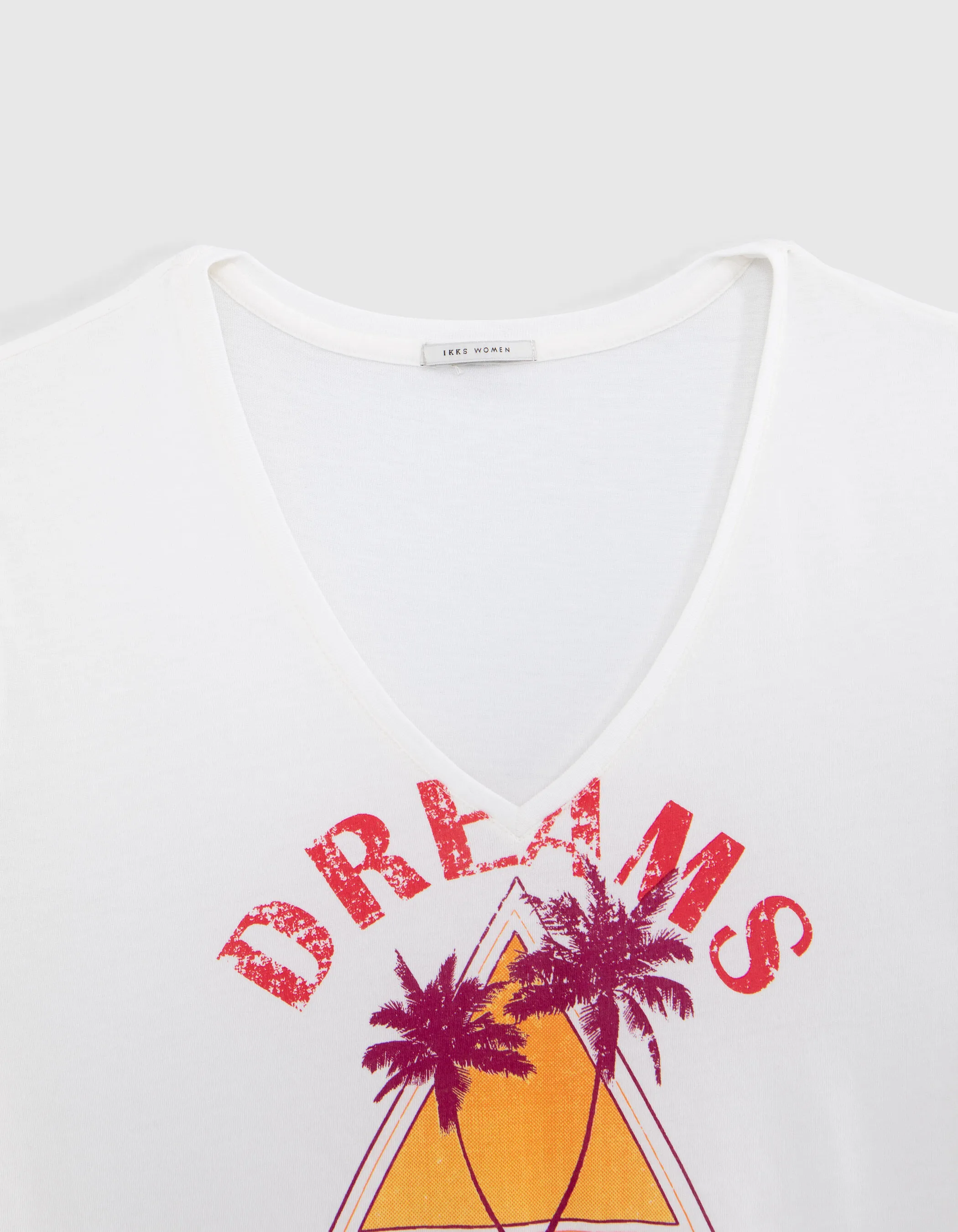 Tee-shirt blanc cassé visuel palmiers Femme