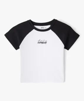 tee-shirt court a manches courtes bicolore fille noir tee-shirts