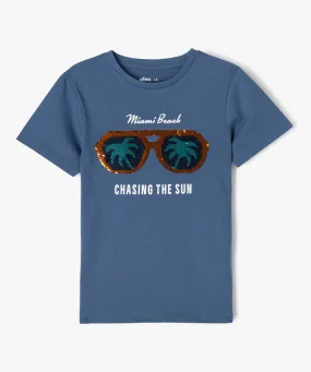 tee-shirt manches courtes a motif en sequins reversibles garcon bleu tee-shirts
