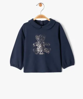 tee-shirt manches longues a col claudine bebe fille - lulucastagnette bleu tee-shirts manches longues