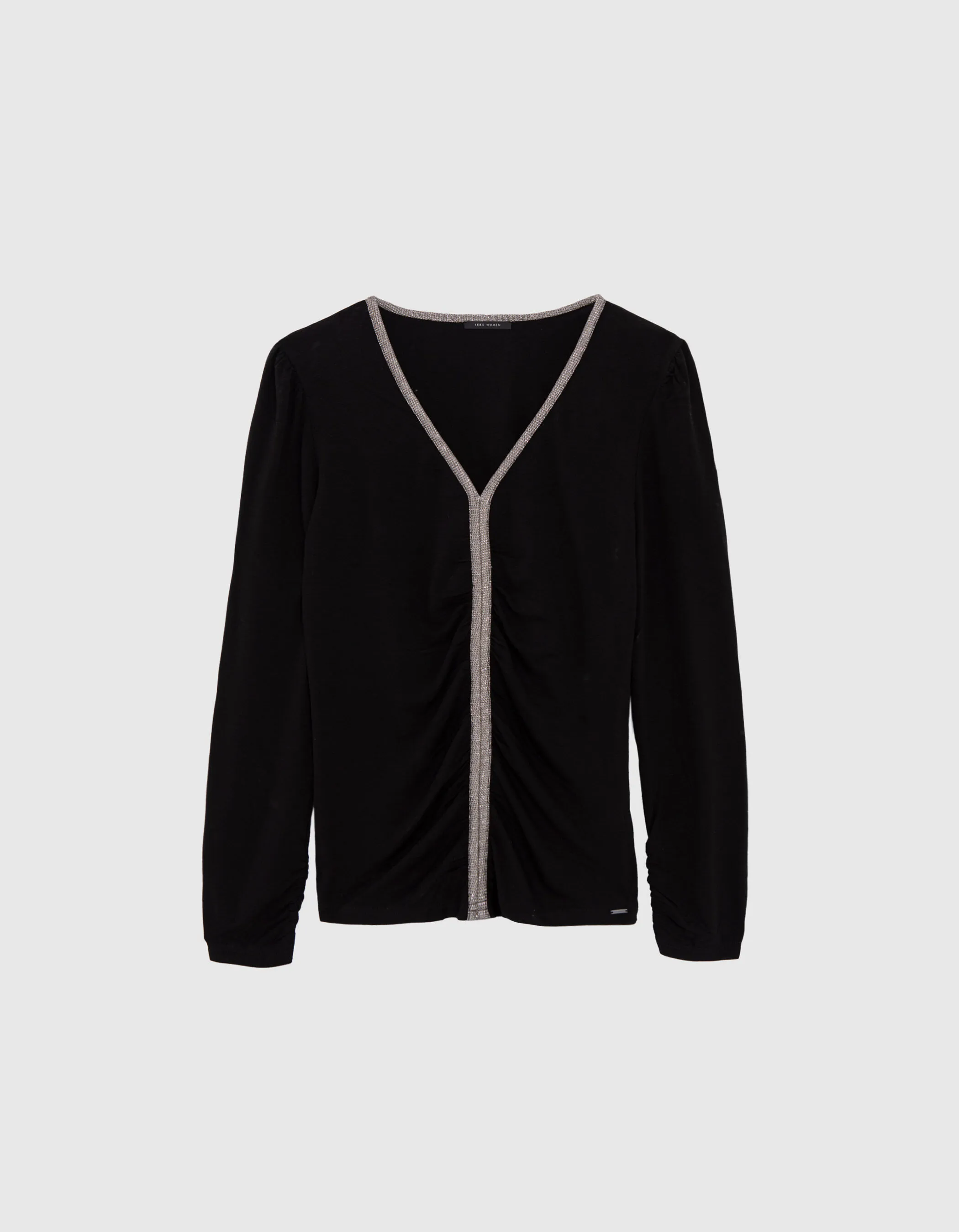 Tee-shirt noir ganses résille métallisée Femme