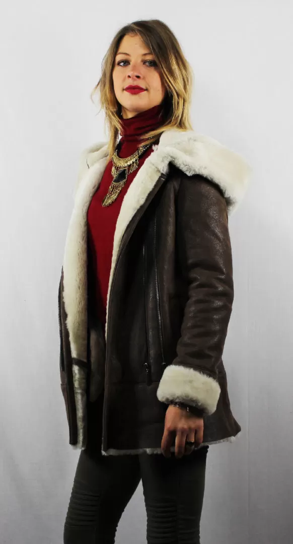 Veste en mouton retourné marron vieillie pour femme