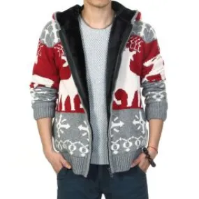 Veste épaisse fourrure intérieur avec motif à cerfs étoiles hiver fashion