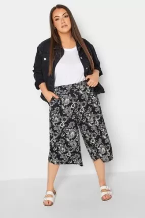 YOURS - Jupe-Culotte en Jersey Noir Graphique Floral