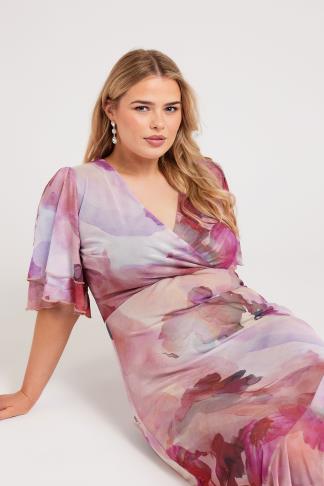 YOURS LONDON - Robe Rose Maxi Design Floral Manches Courtes