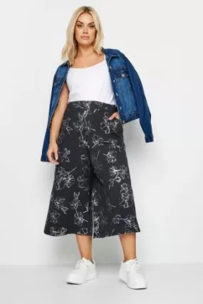 YOURS - Pantalon Jupe-Culotte Noir Floral en Jersey