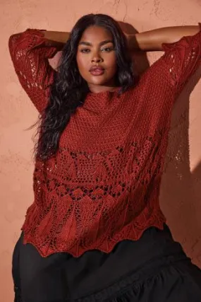 YOURS - Pull Long Rouille en Maille Design Crochet