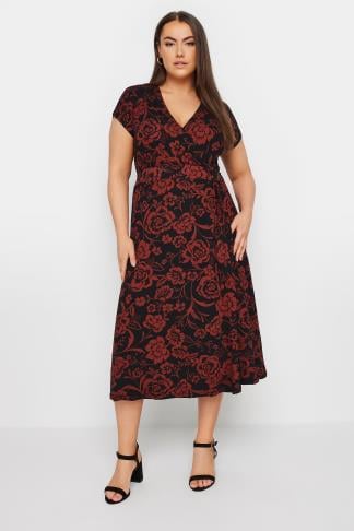 YOURS - Robe Noire & Rouge Cache-Coeur Design Floral