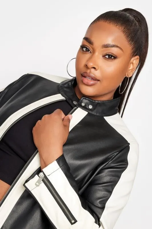 YOURS - Veste Biker Noire & Blanche Effet Cuir