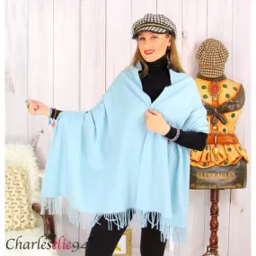 Étole châle laine cachemire mixte hiver STELLA bleu ciel